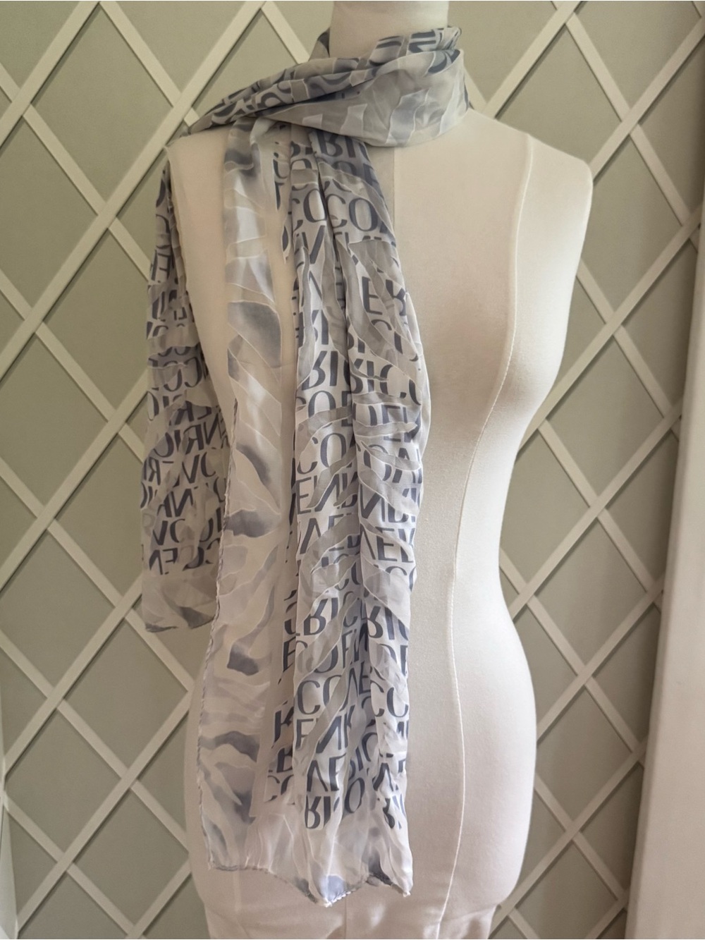 Enrico Coveri silk scarf - Light Gray Sheer Logo Print - Women Accessories